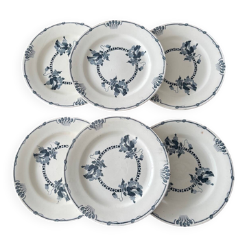 6 assiettes anciennes Salins modèle Regina en terre de fer bleue
