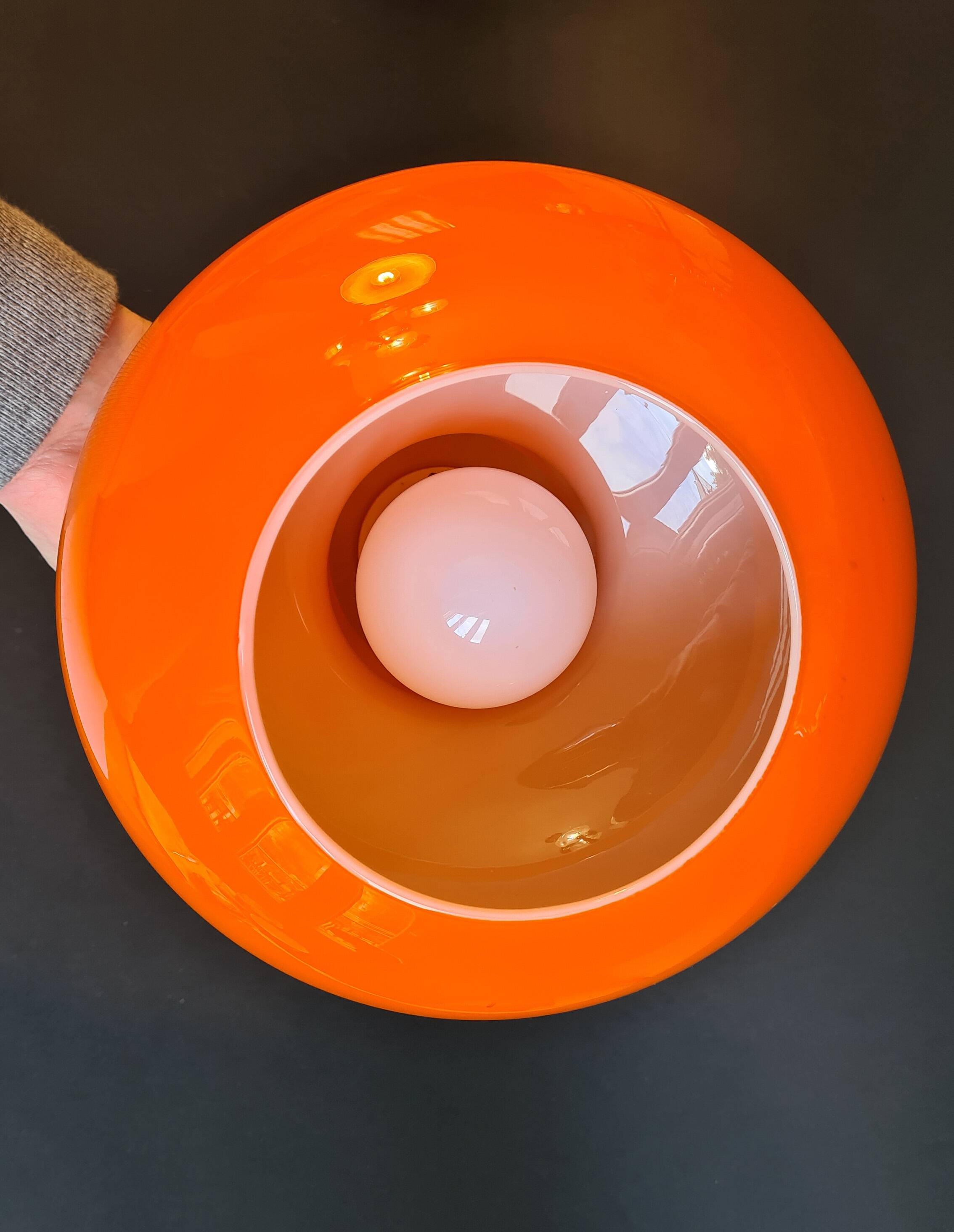 Vintage sixties orange glass pendant light