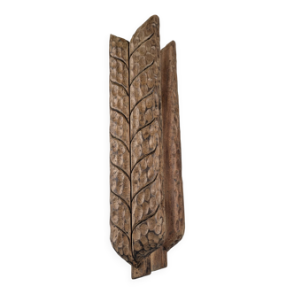 Hand-carved Wooden Double Door Handle with Wheat Spike Design, 1900s