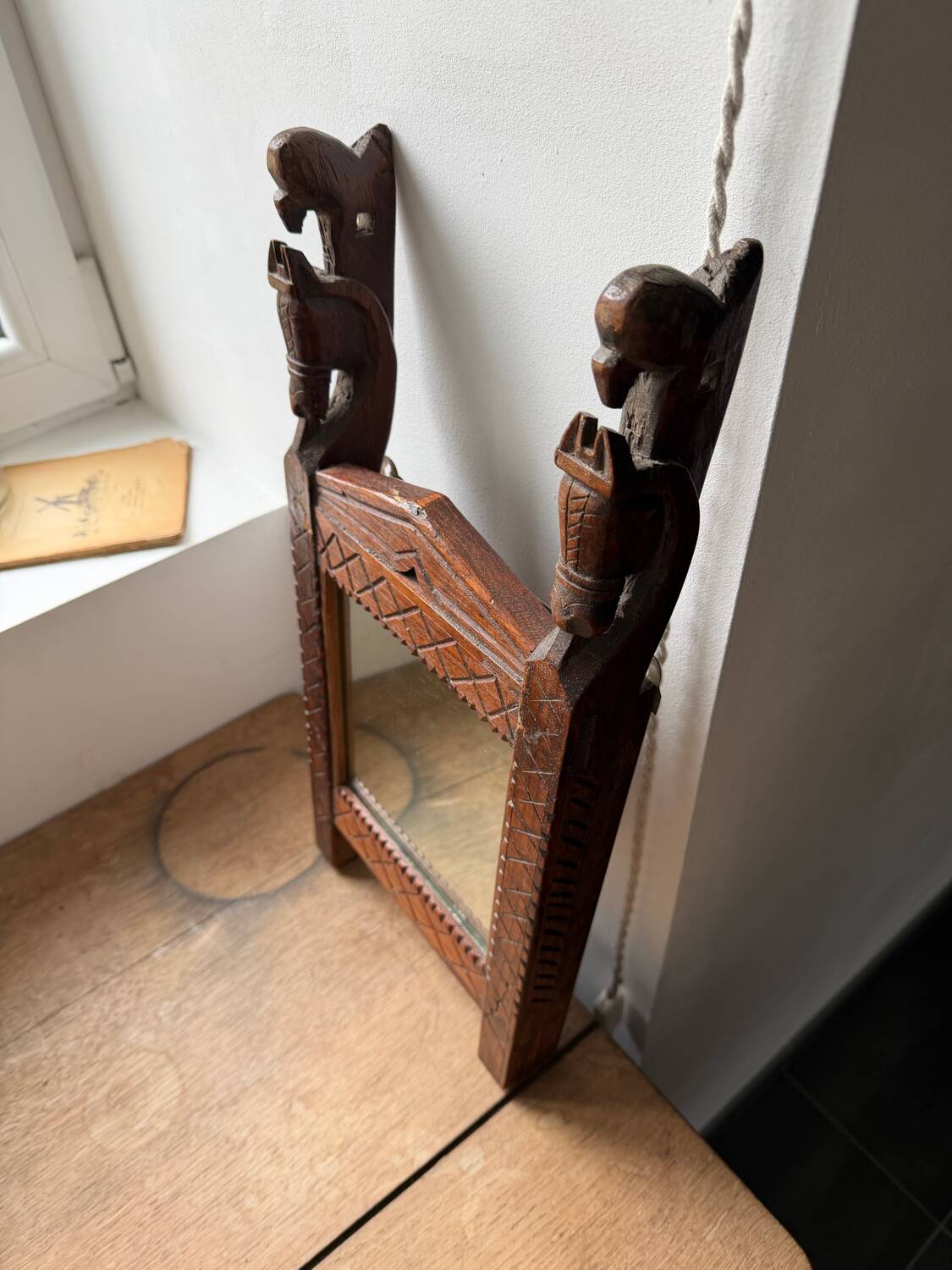 Carved solid wood mirror