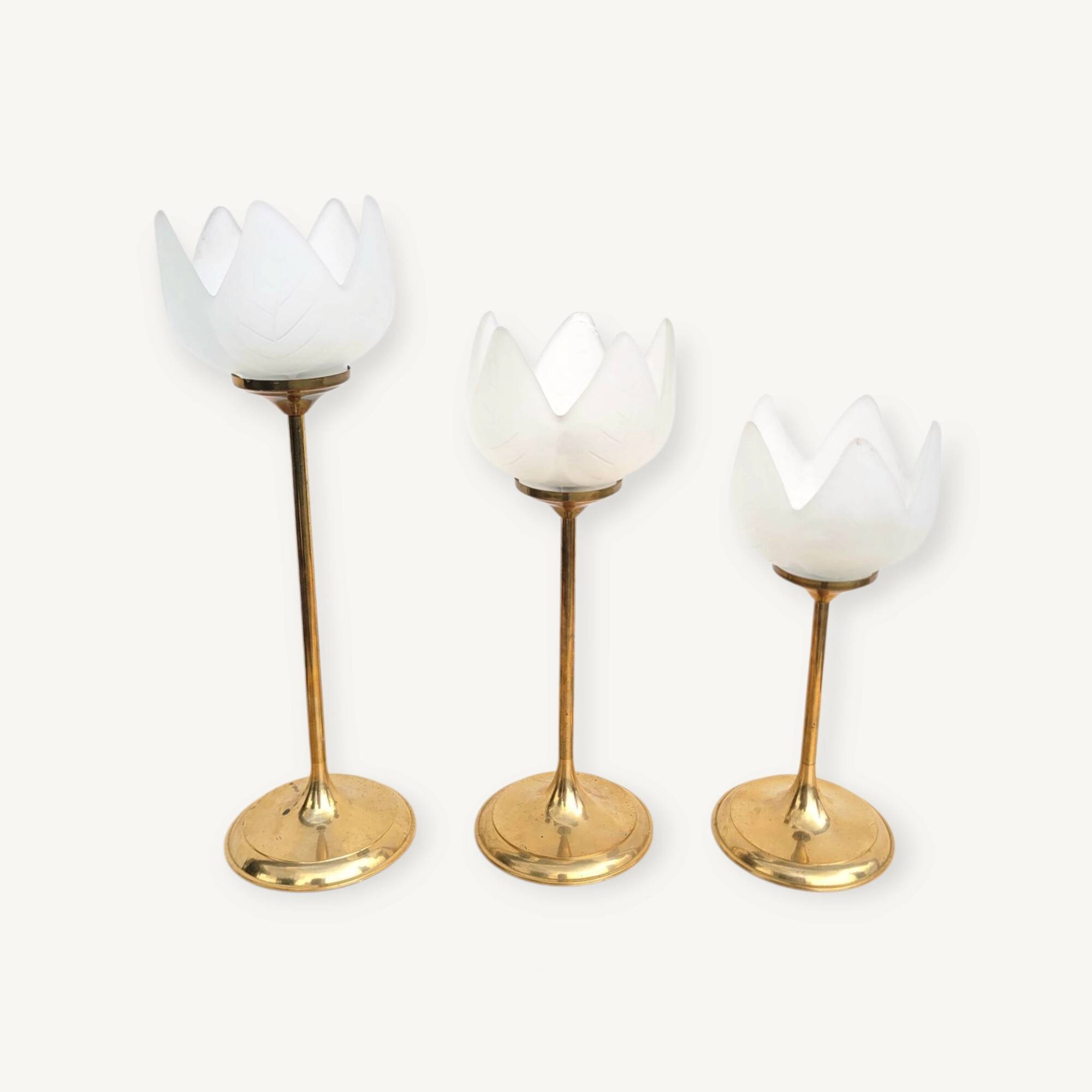 Set of 3 flower candle holders in gold-plated brass