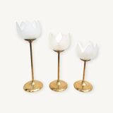 Set of 3 flower candle holders in gold-plated brass