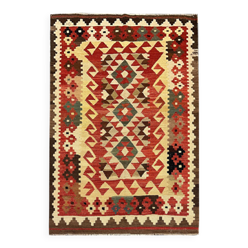 Handwoven Wool Kilim Rug, Modern Geometric Flatweave Carpet 180 x 119 cm