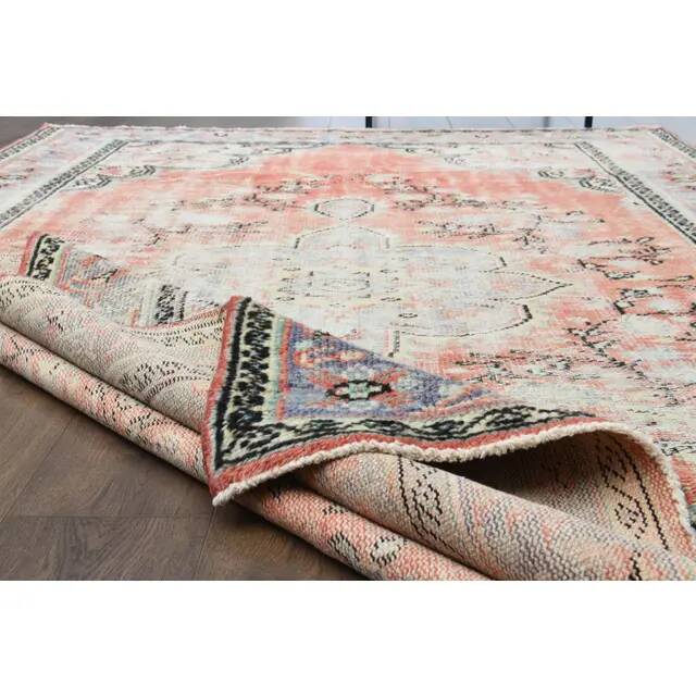 1970s Vintage Turkish Oushak Handmade Wool Cotton Red Area Rug 190x310