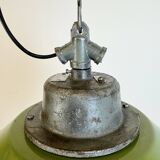 Green Enamel and Cast Iron Industrial Pendant Light, 1960s