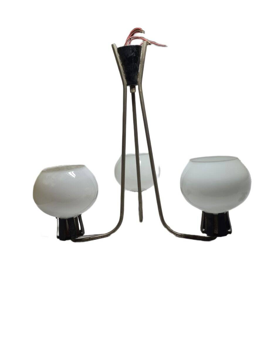 Vintage pendant light in white glass, Poland, 1960s