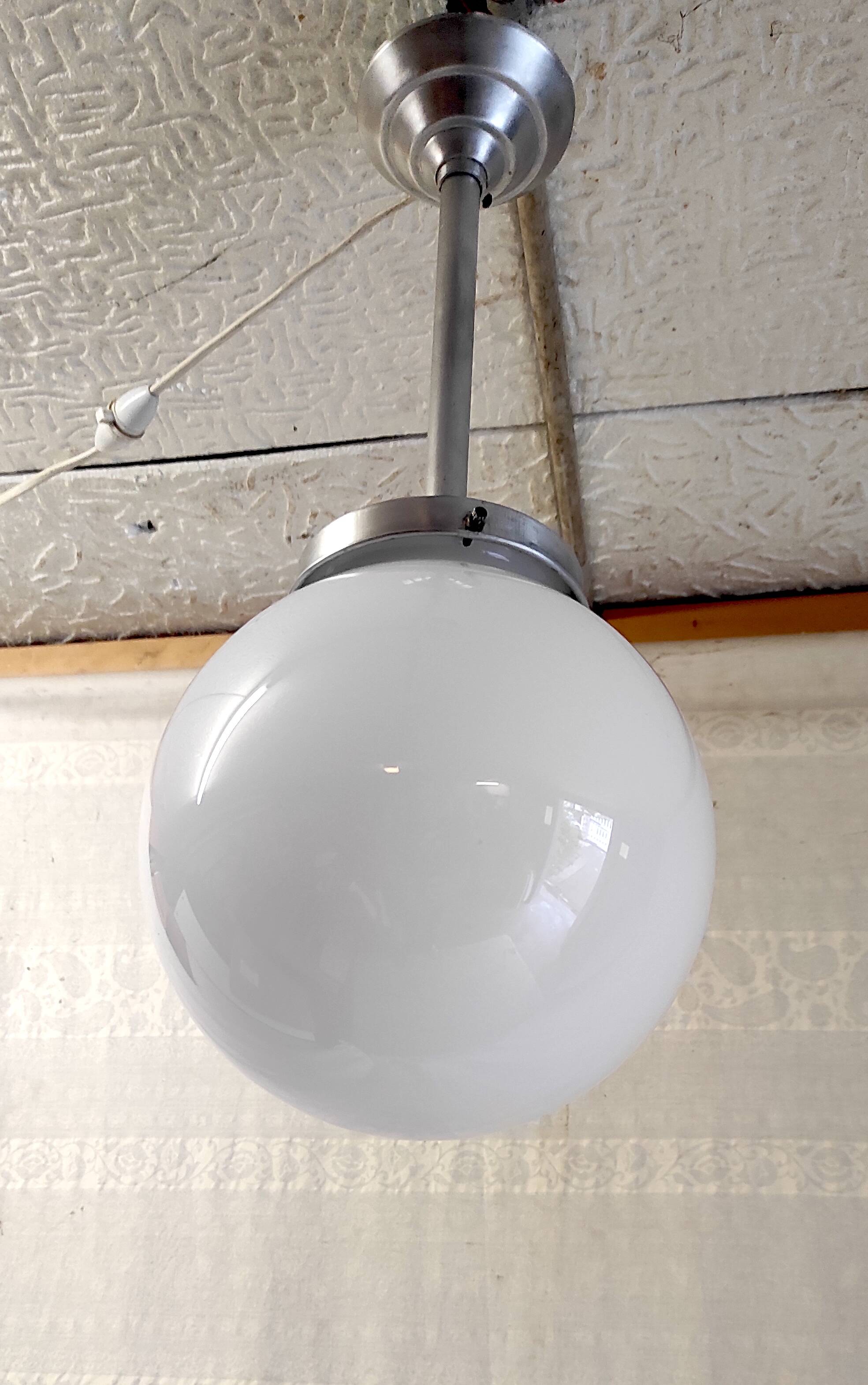 Opaline globe pendant light - mid-20th century