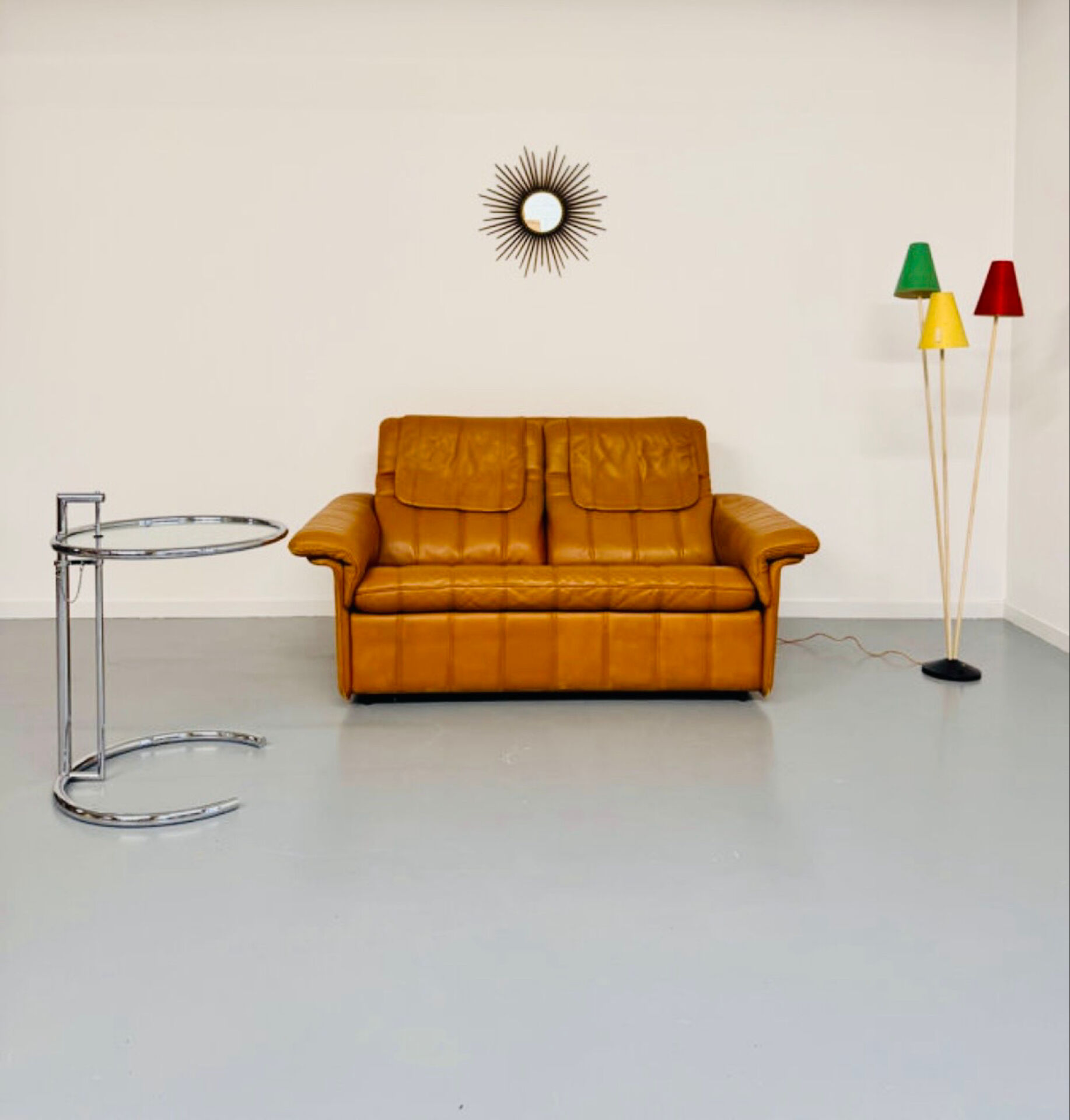 Vintage 70s thick cognac leather 2-seater sofa by De Sede.