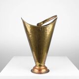 French vintage rustic brass and copper base umbrella stand with embossed decoration