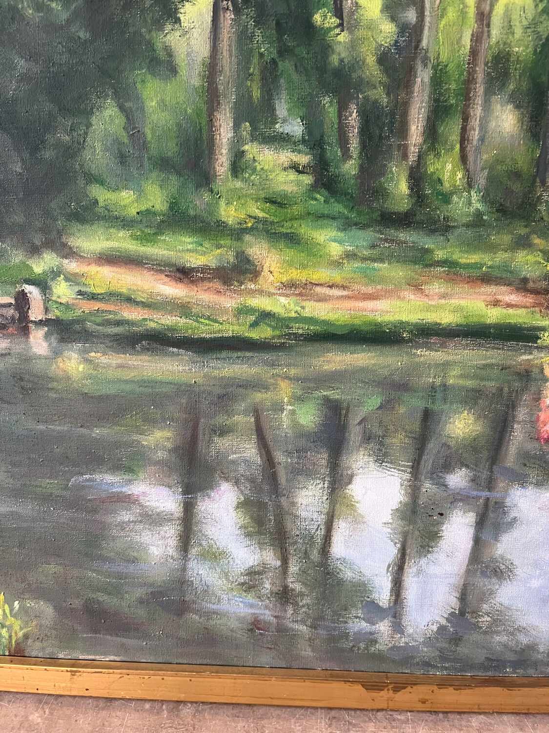 Fishermen at Brochard Pond, signed M. Louis, 1981