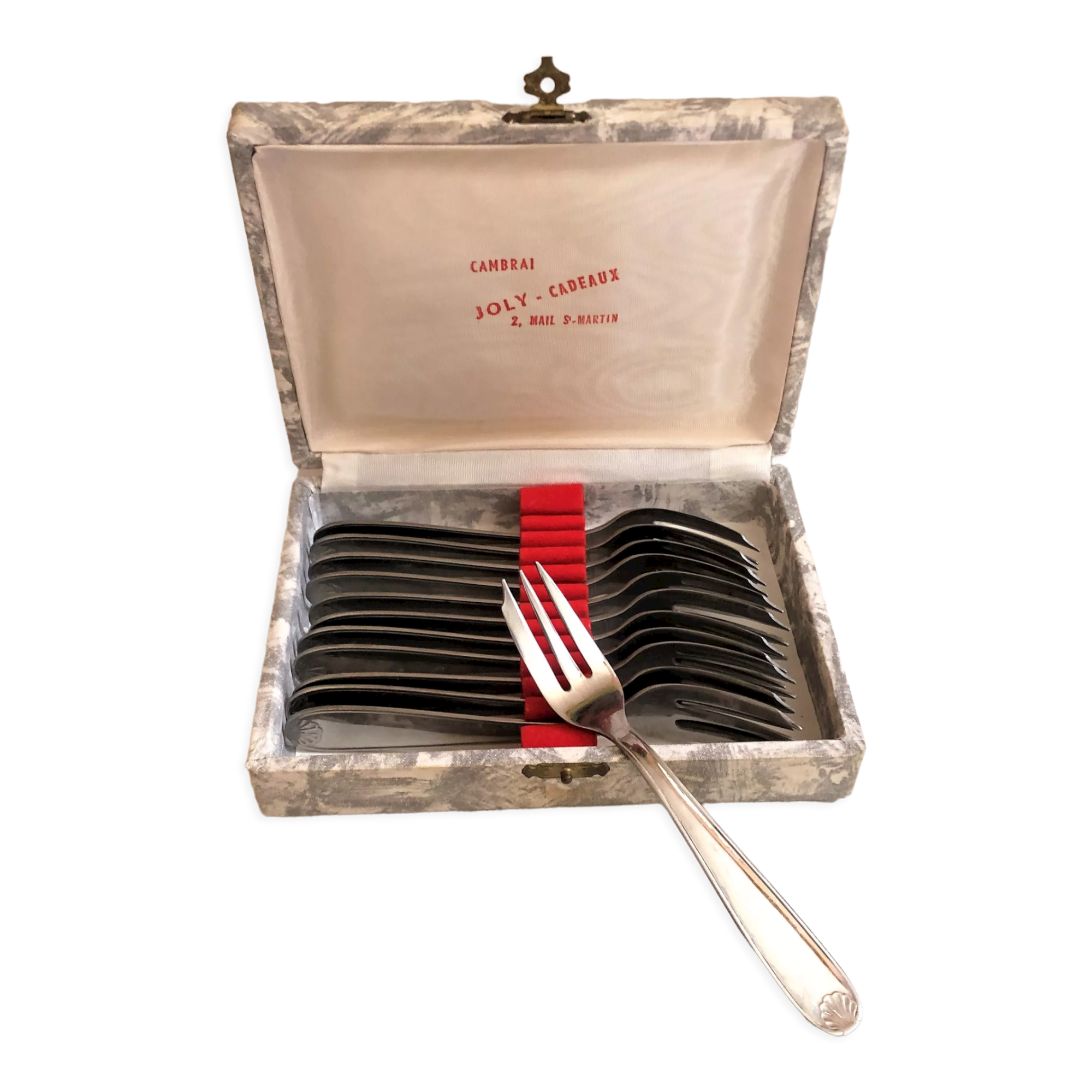 Box 12 forks dessert model vintage shell France