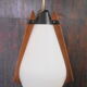 Italian hanging lamp in brass opaline and teak from the 70s