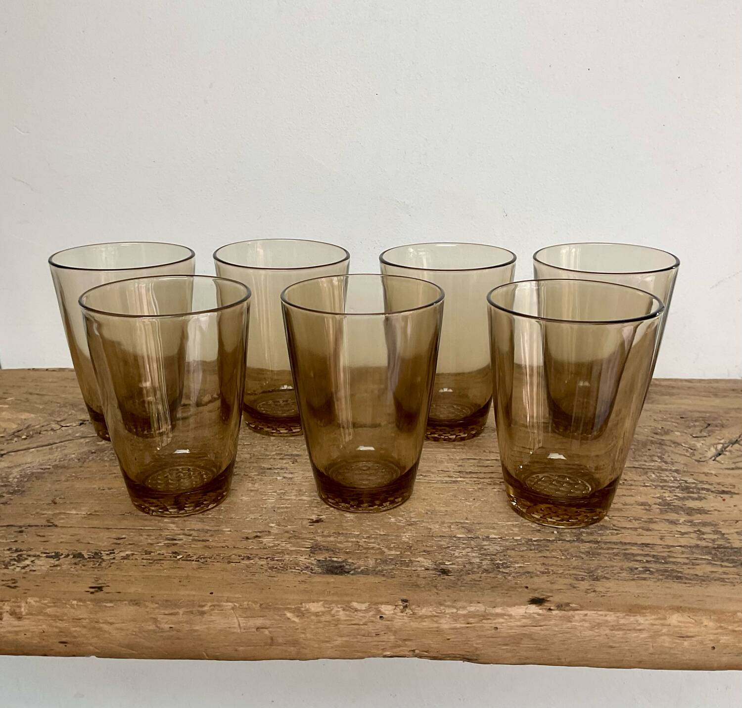 7 small vintage smoked glasses