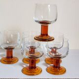 Six amber stemmed glasses from the 70s