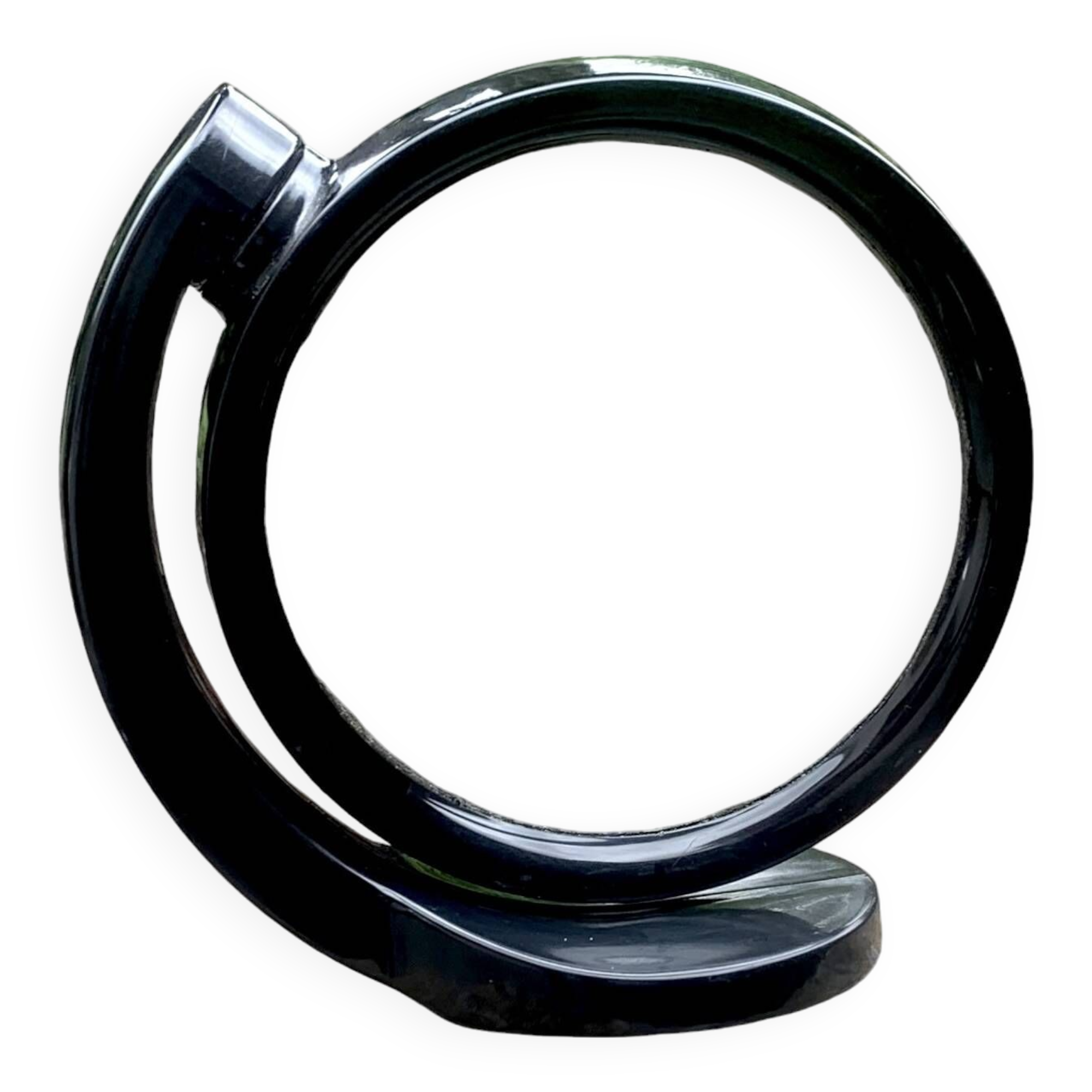 Small vintage black plastic swivel makeup mirror - Space Age Design - 1970s