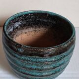 Ceramic planter with speckled enamel gadroons from the 1940s