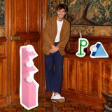 Axel Chay x Monoprix pink floor lamp