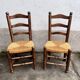 Pair of vintage Brutalist chairs made of wood and straw