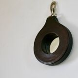 Lancel mirror, leather and wood, France 1960s