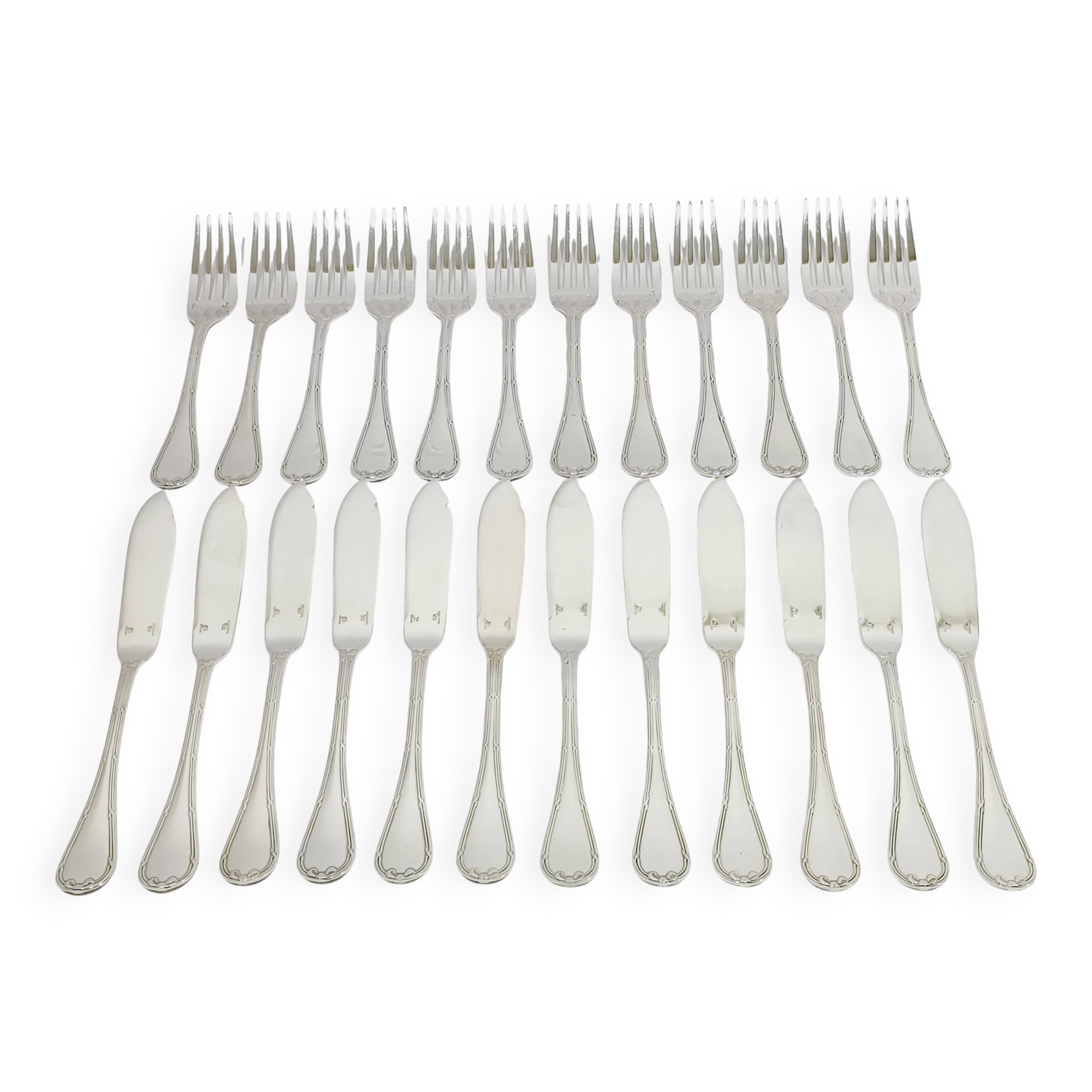 Christofle - 12 Silver-plated Fish Cutlery Sets, Ruban model