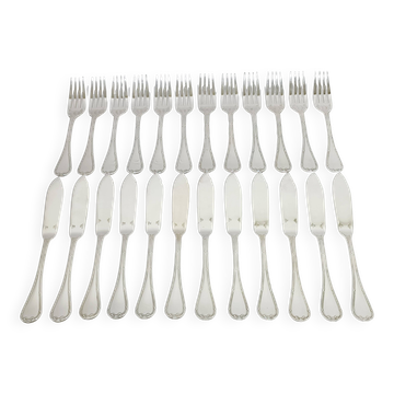 Christofle - 12 Silver-plated Fish Cutlery Sets, Ruban model