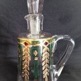 Carafe and 3 liquor glasses with Jugendstijl motifs, year 1920