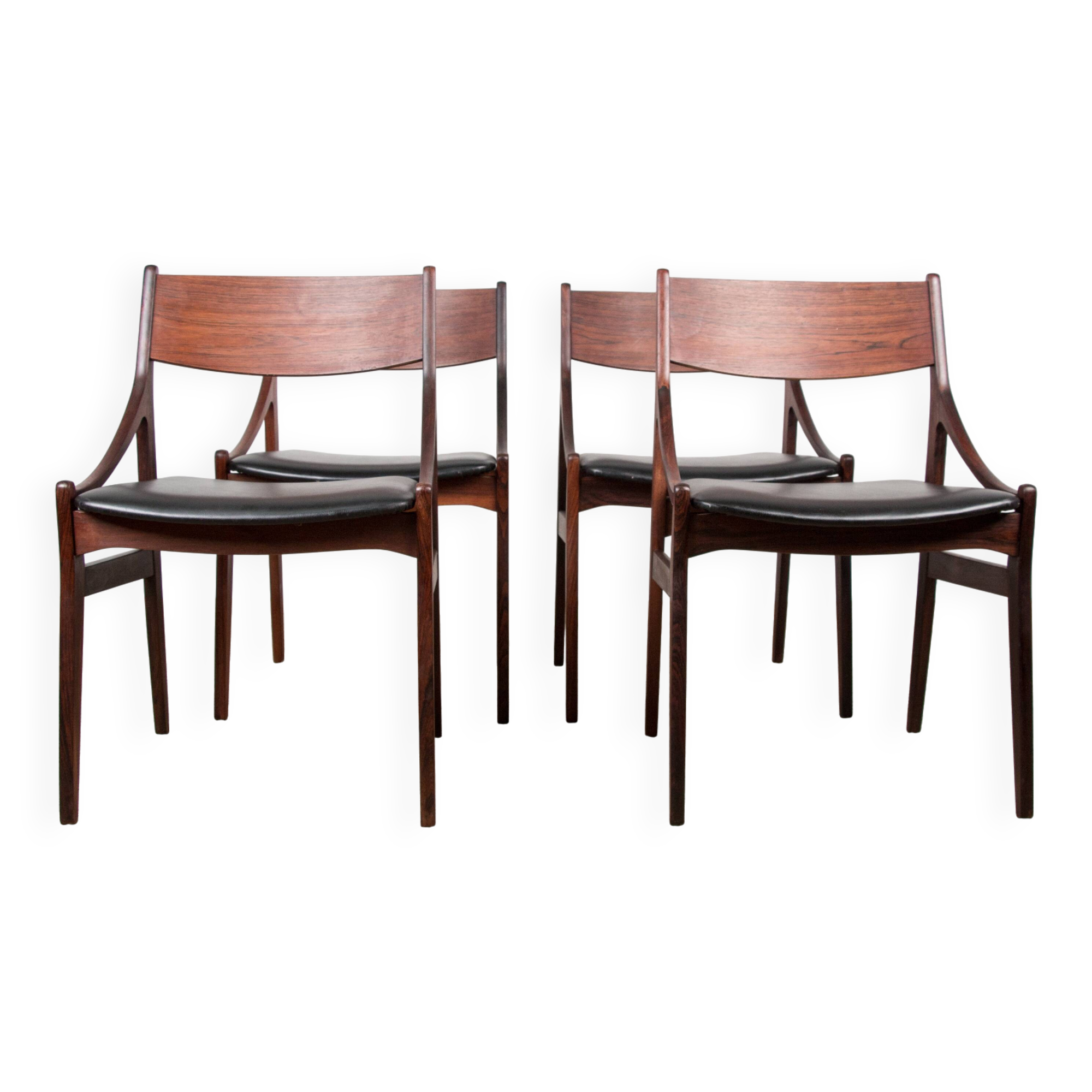 4 chaises danoises en palissandre et skaï noir par Vestervig Eriksen, 1960