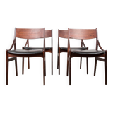 4 chaises danoises en palissandre et skaï noir par Vestervig Eriksen, 1960