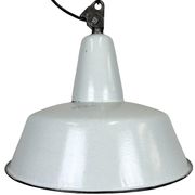 Suspension industrielle en émail gris d’usine de Zaos, années 1960