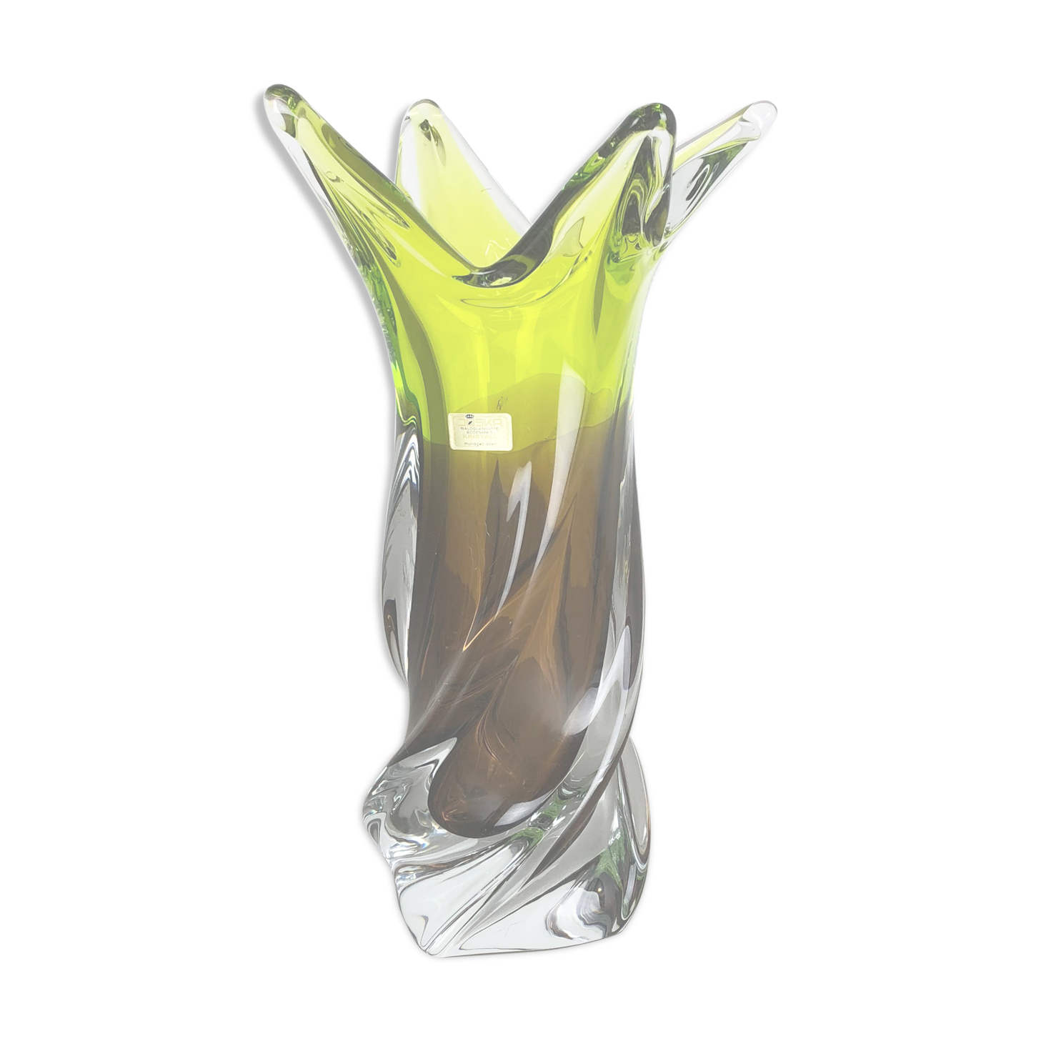Large Vintage Green brown Hand Blown Crystal Glass Vase by Joska, Germany, 1970s