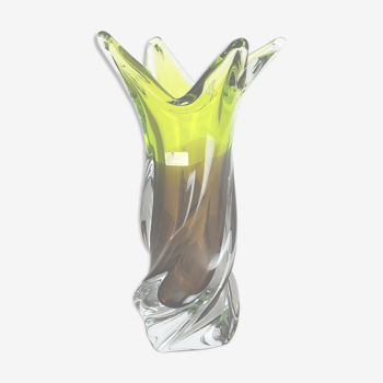 Large Vintage Green brown Hand Blown Crystal Glass Vase by Joska, Germany, 1970s