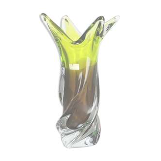 Large Vintage Green brown Hand Blown Crystal Glass Vase by Joska, Germany, 1970s