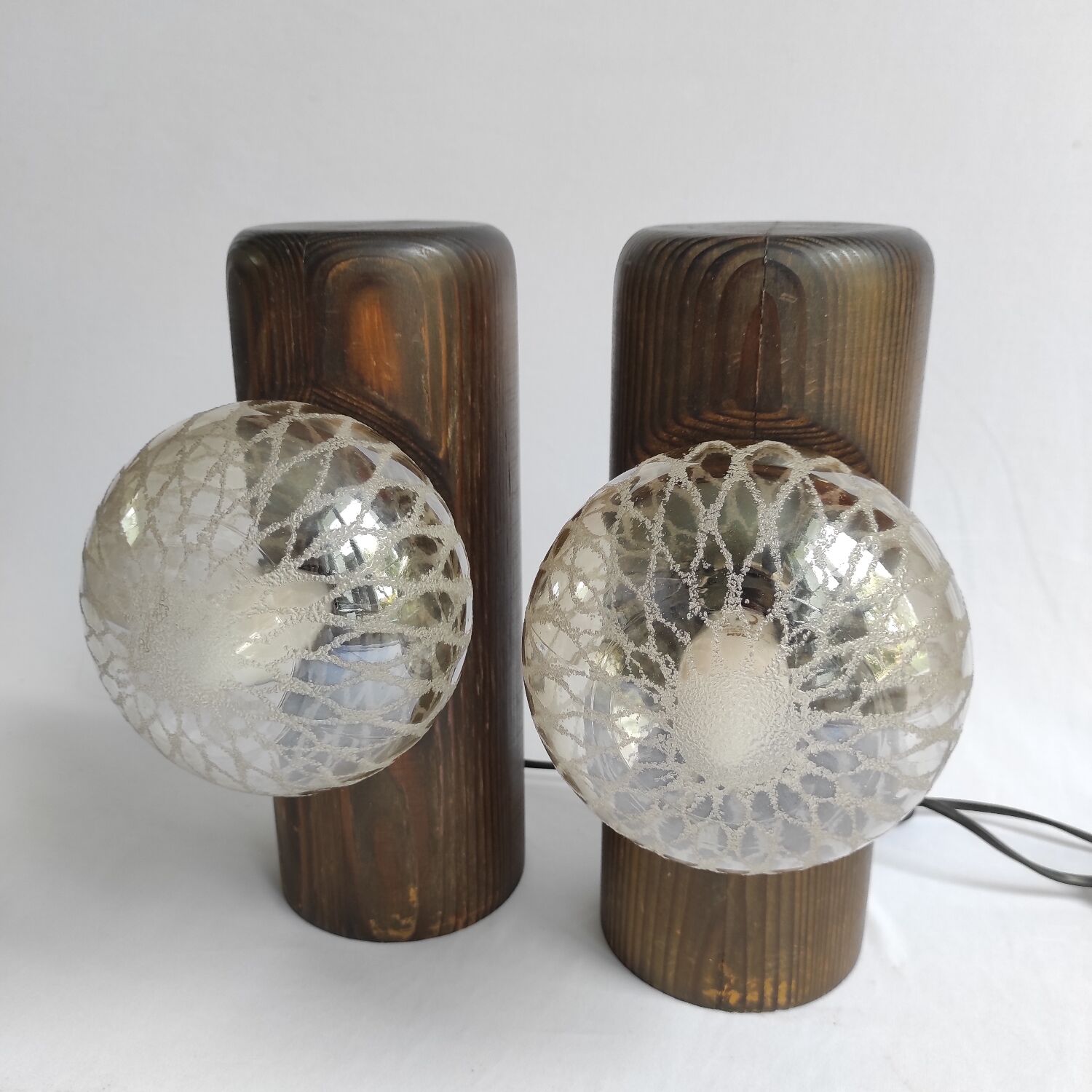 Pair of vintage solid wood lamps