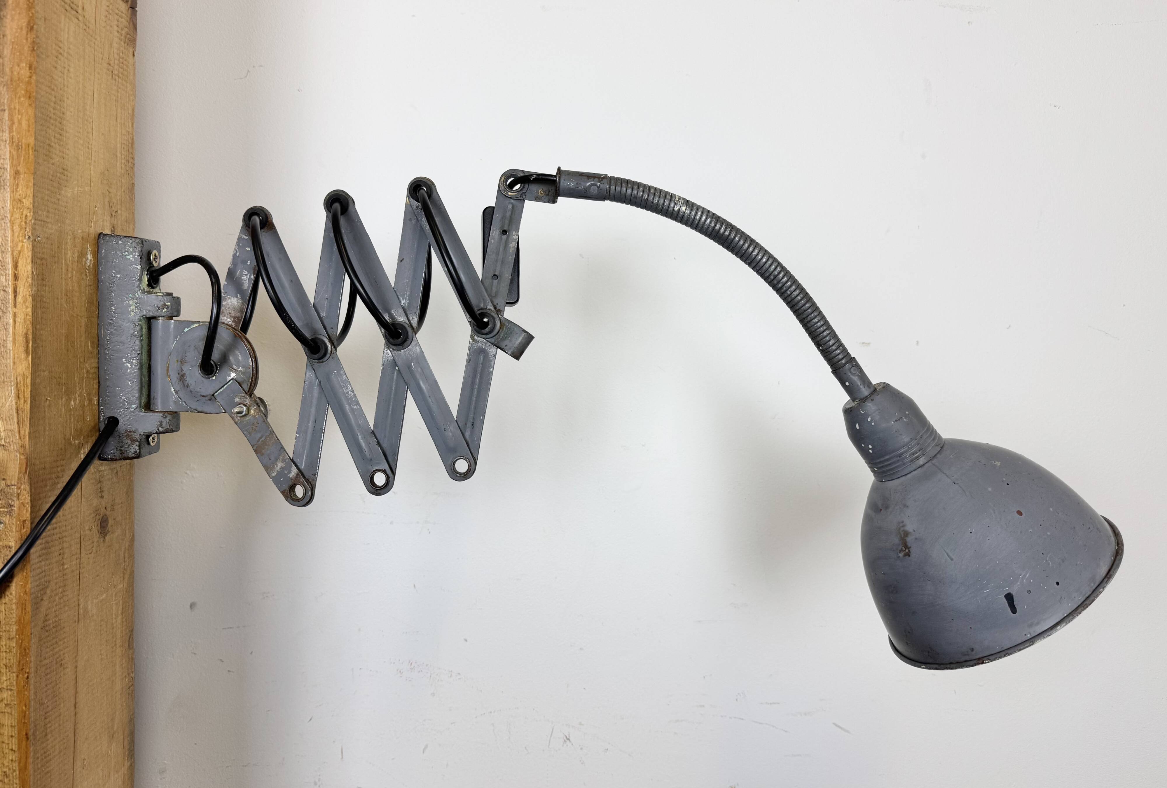 Grey Industrial Gooseneck Scissor Wall Lamp from Elektroinstala, 1960s