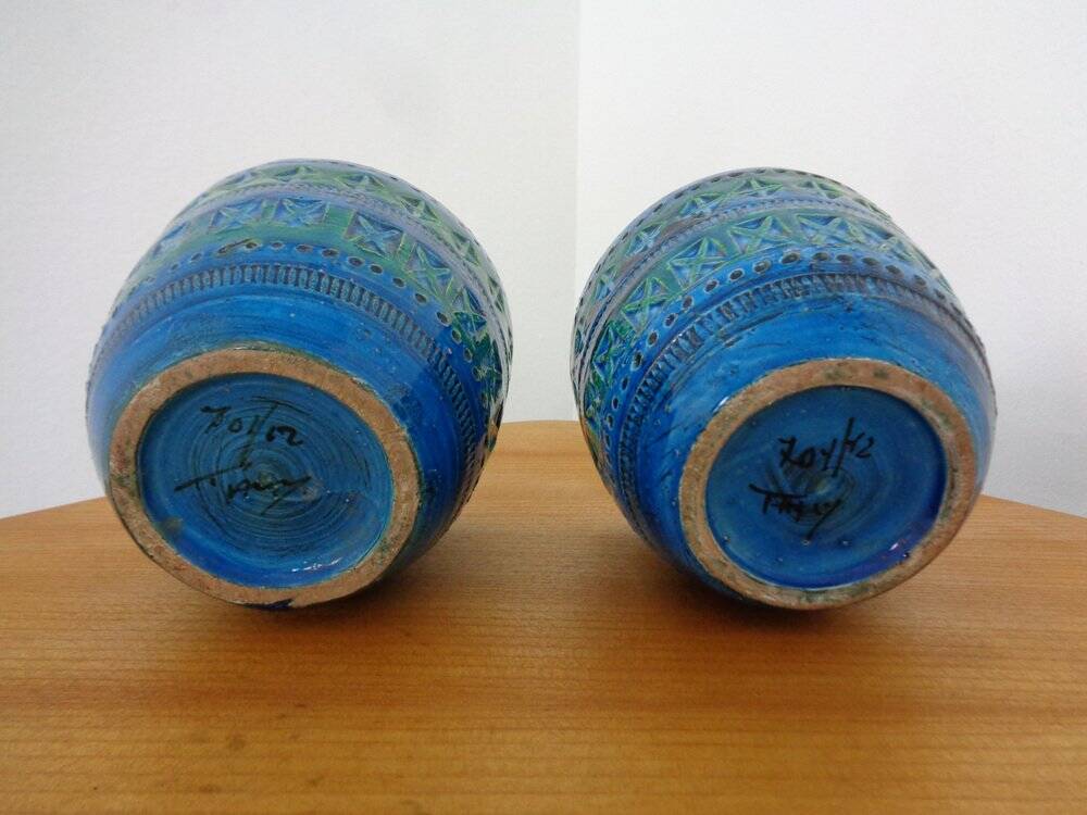 Italian Rimini Blue Ceramic Cachepots by Aldo Londi for Bitossi, 1960s, Set of 2