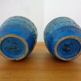 Italian Rimini Blue Ceramic Cachepots by Aldo Londi for Bitossi, 1960s, Set of 2