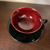 Set of 6 1960s coloured cups st clement faience with their saucers