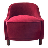 Fauteuil bergère Art Déco en loupe d’orme et velours