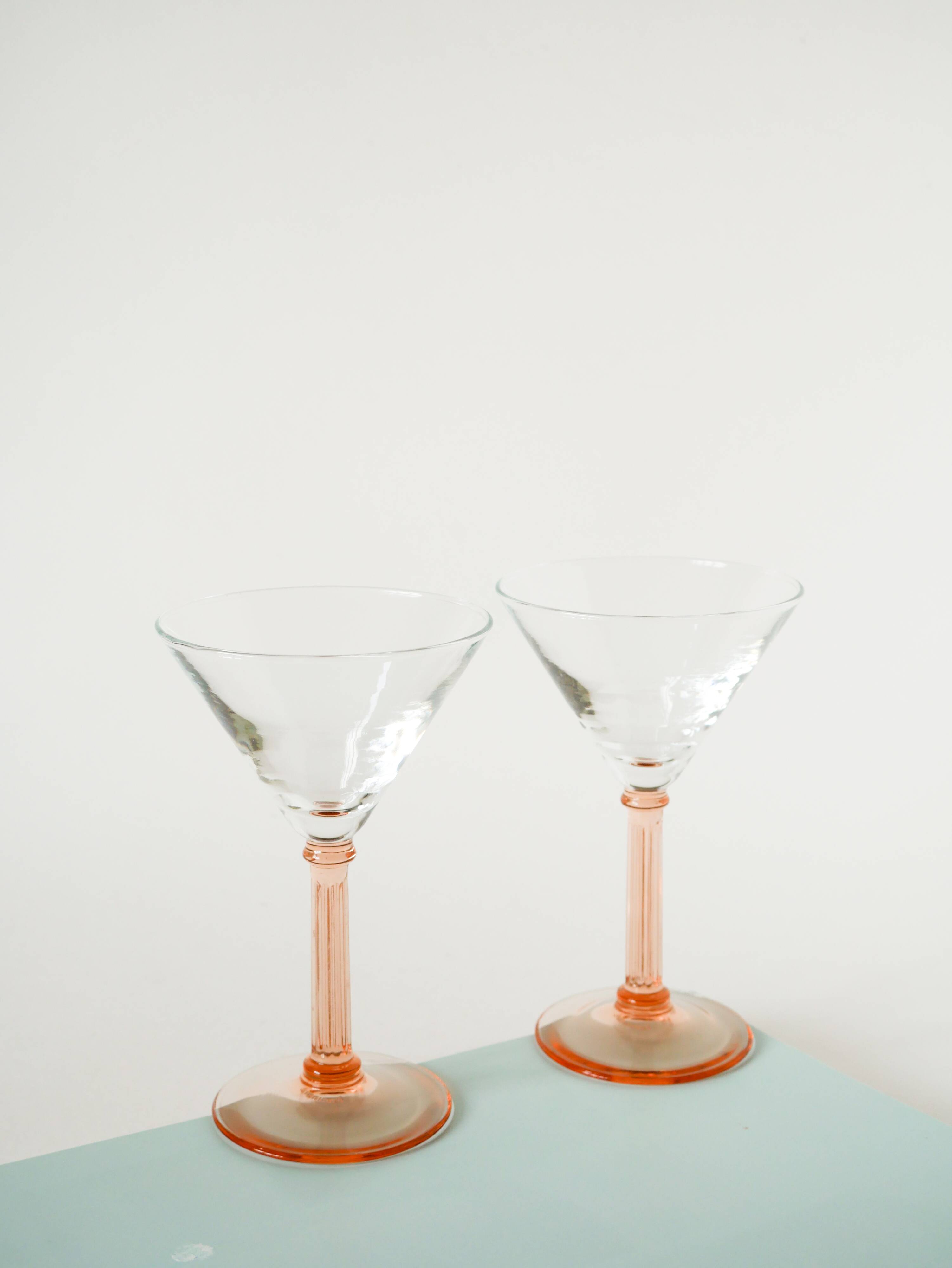 Set of 6 stemmed cocktail glasses, Rose, Made in France, 1970