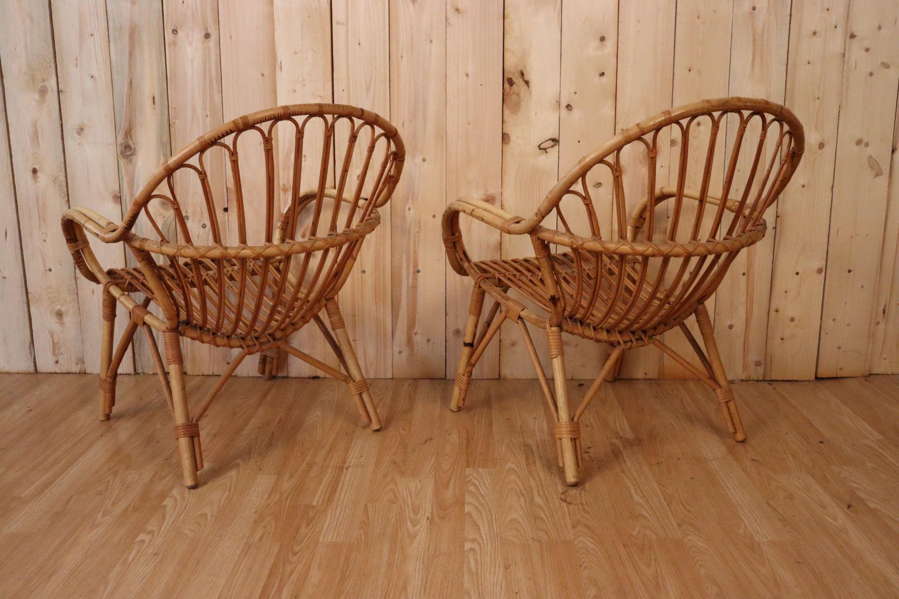 Pair rattan armchairs