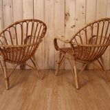 Pair rattan armchairs