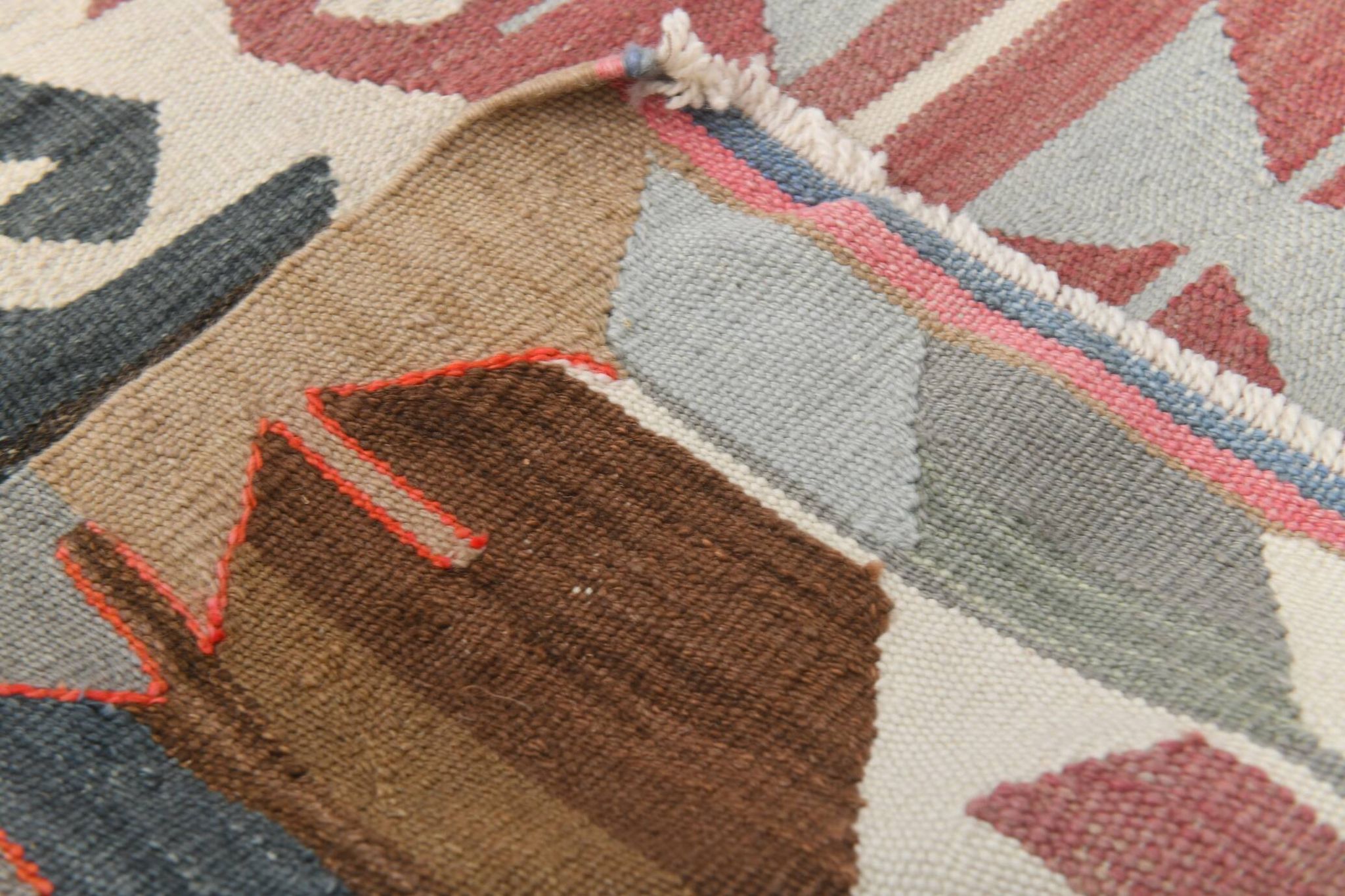 8x13 Geometric Style Kilim Rug, Turkish Vintage Kilim Rug, 253x370Cm
