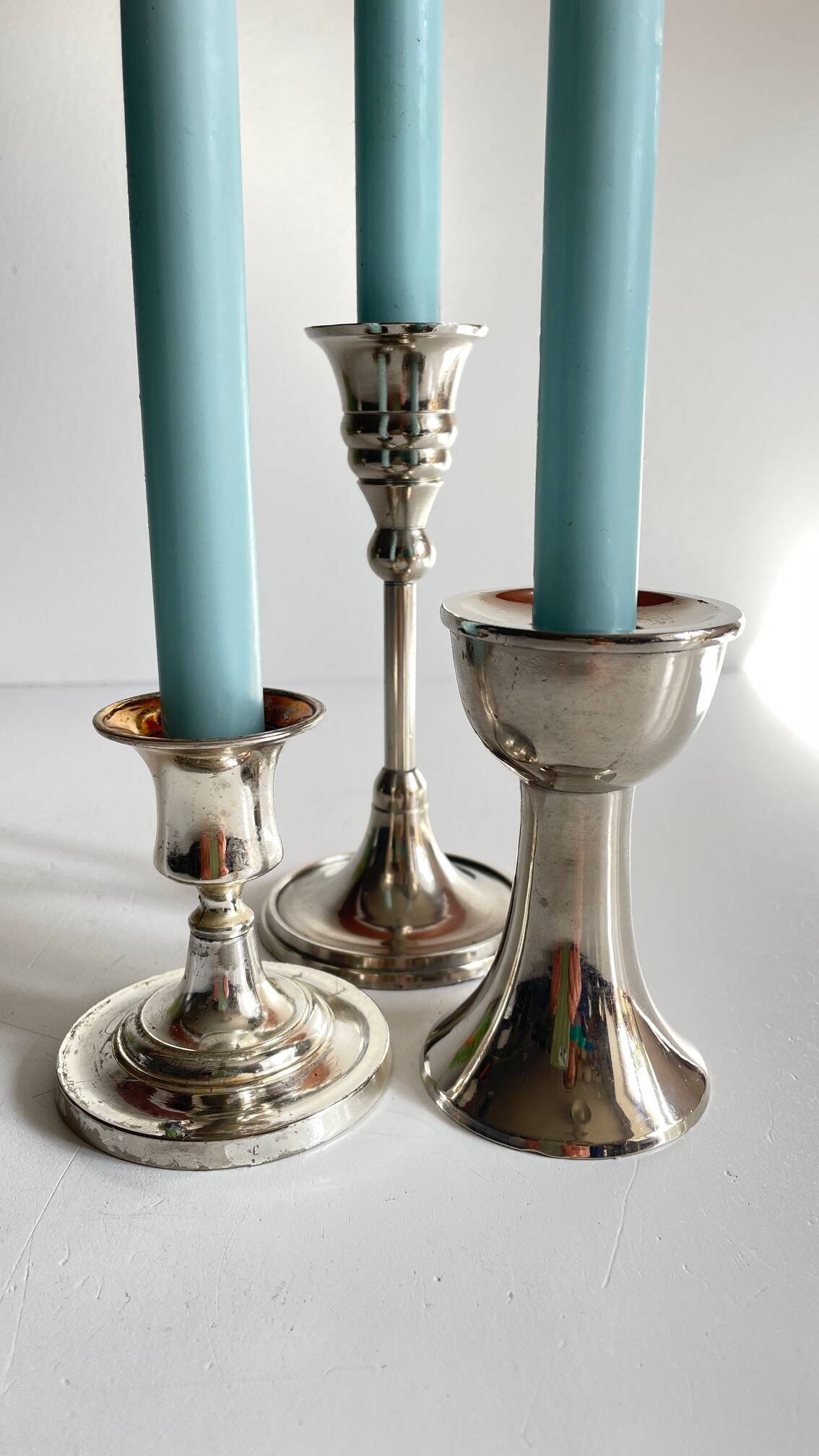 Vintage chrome metal candle holders