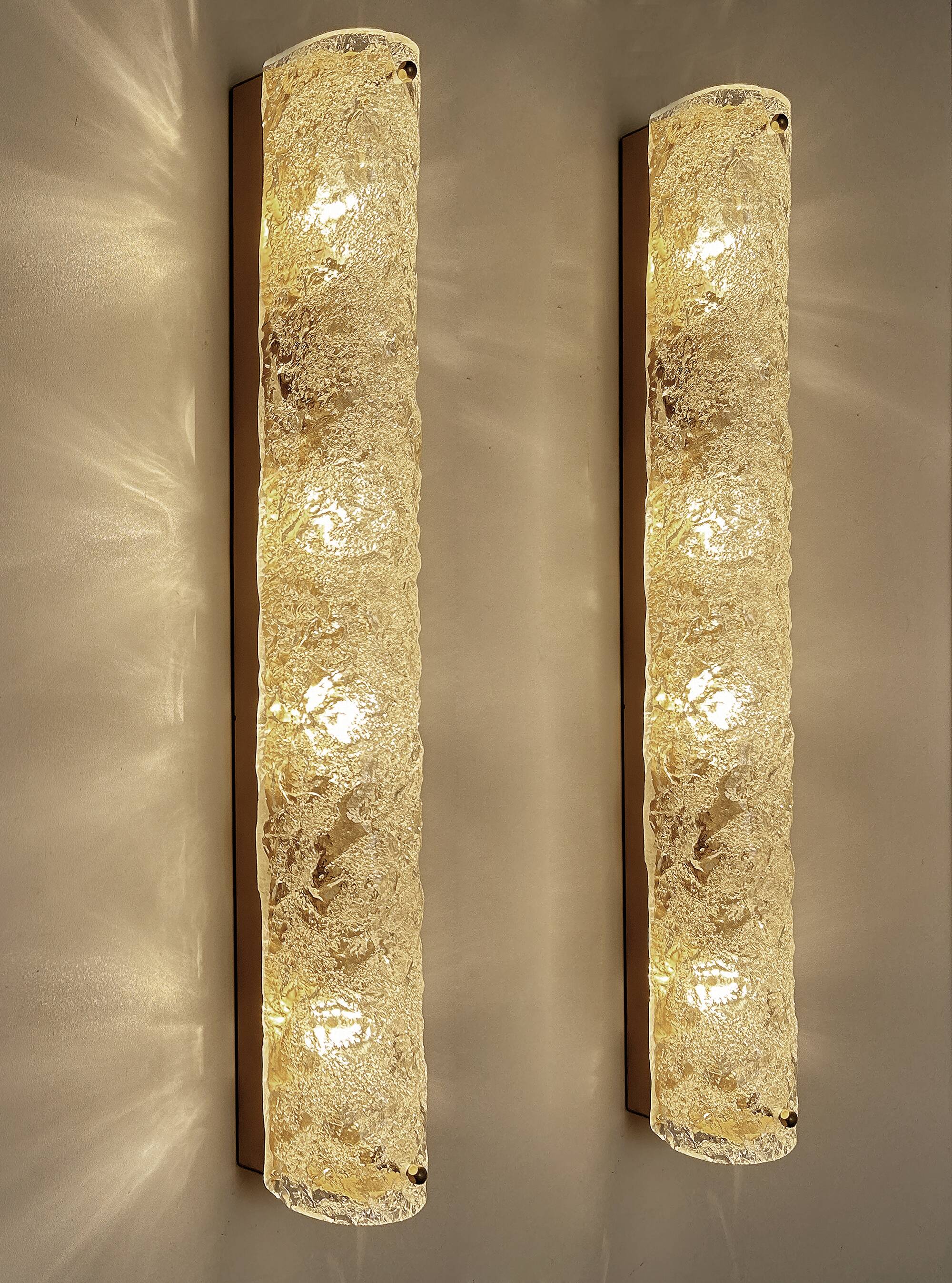 Pair of large vintage brutalist wall lights, murano glass