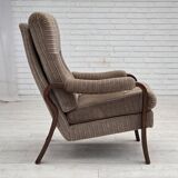 1970s, pair of Danish armchairs, brown furniture corduroy, beech wood.