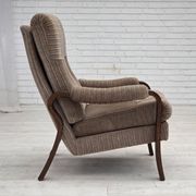 1970s, pair of Danish armchairs, brown furniture corduroy, beech wood.
