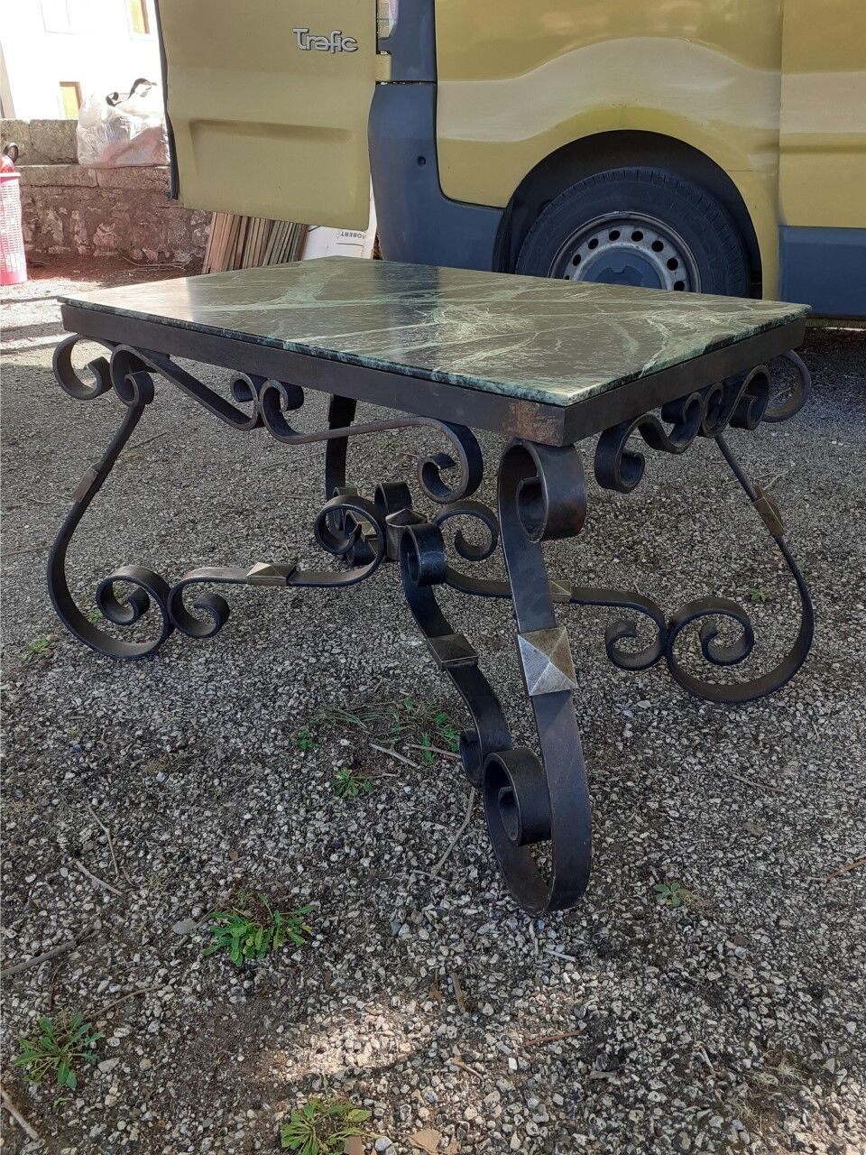 Superb Table in Iron Forget and Marble  1930, 1940