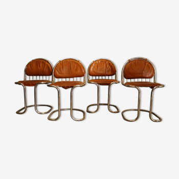 Suite de 4 chaises en cuir et métal chromé 1970