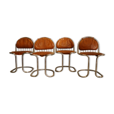 Suite de 4 chaises en cuir et métal chromé 1970