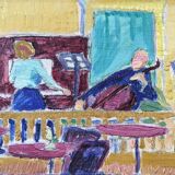 Peinture à l’huile figurative suédoise moderne du milieu du siècle « The Ensemble », encadrée